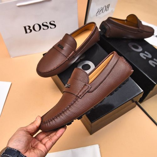 BOSS || Men's Noel Nappa-Leather Driving Moccasins With Metal Logo -  Brown