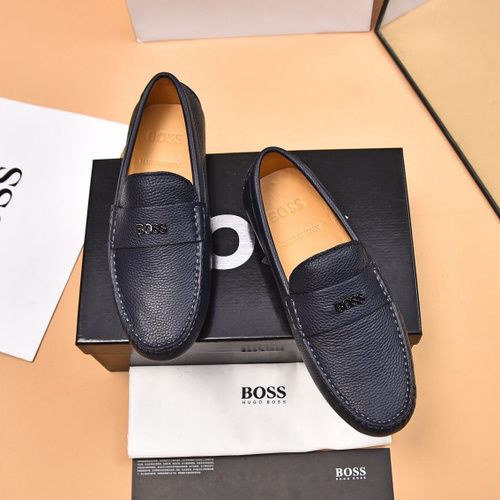 BOSS || Men's Noel Nappa-Leather Driving Moccasins With Metal Logo - BLUE