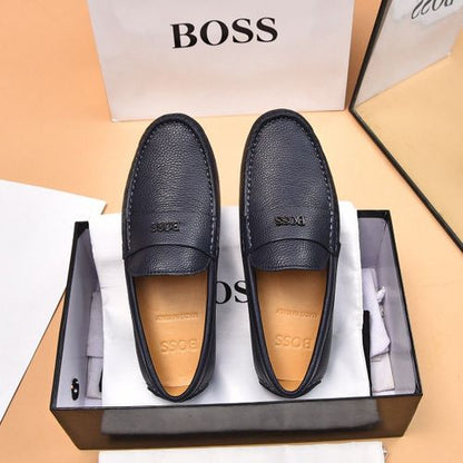 BOSS || Men's Noel Nappa-Leather Driving Moccasins With Metal Logo - BLUE