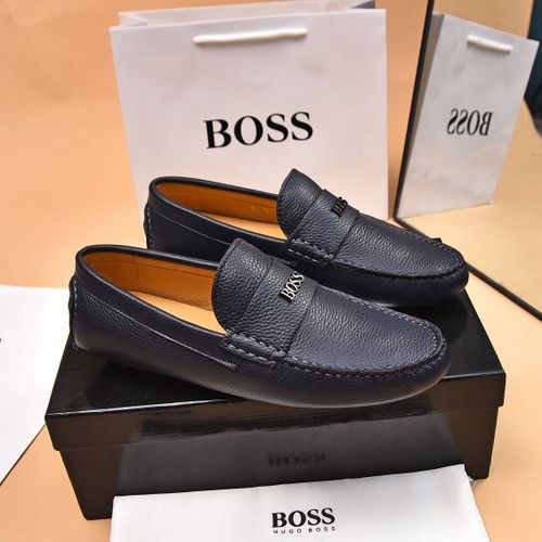 BOSS || Men's Noel Nappa-Leather Driving Moccasins With Metal Logo - BLUE