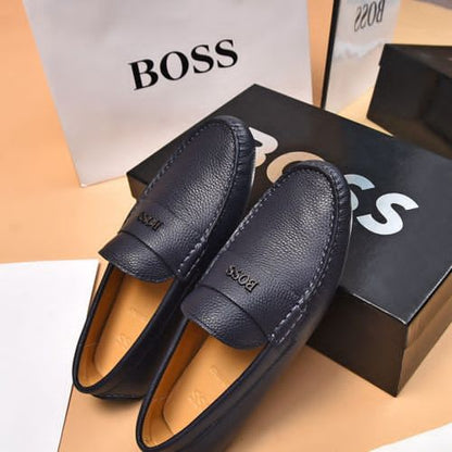 BOSS || Men's Noel Nappa-Leather Driving Moccasins With Metal Logo - BLUE
