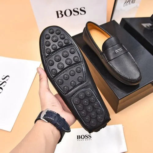 BOSS || Men's Noel Nappa-Leather Driving Moccasins With Metal Logo - BLACK