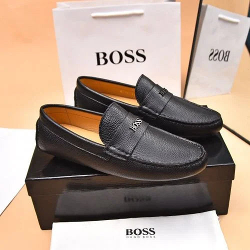 BOSS || Men's Noel Nappa-Leather Driving Moccasins With Metal Logo - BLACK