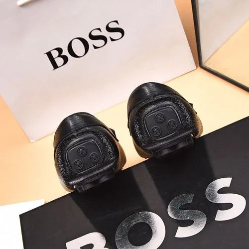 BOSS || Men's Noel Nappa-Leather Driving Moccasins With Metal Logo - BLACK