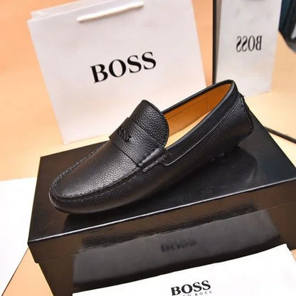 BOSS || Men's Noel Nappa-Leather Driving Moccasins With Metal Logo - BLACK