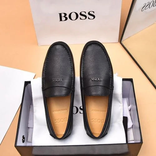 BOSS || Men's Noel Nappa-Leather Driving Moccasins With Metal Logo - BLACK