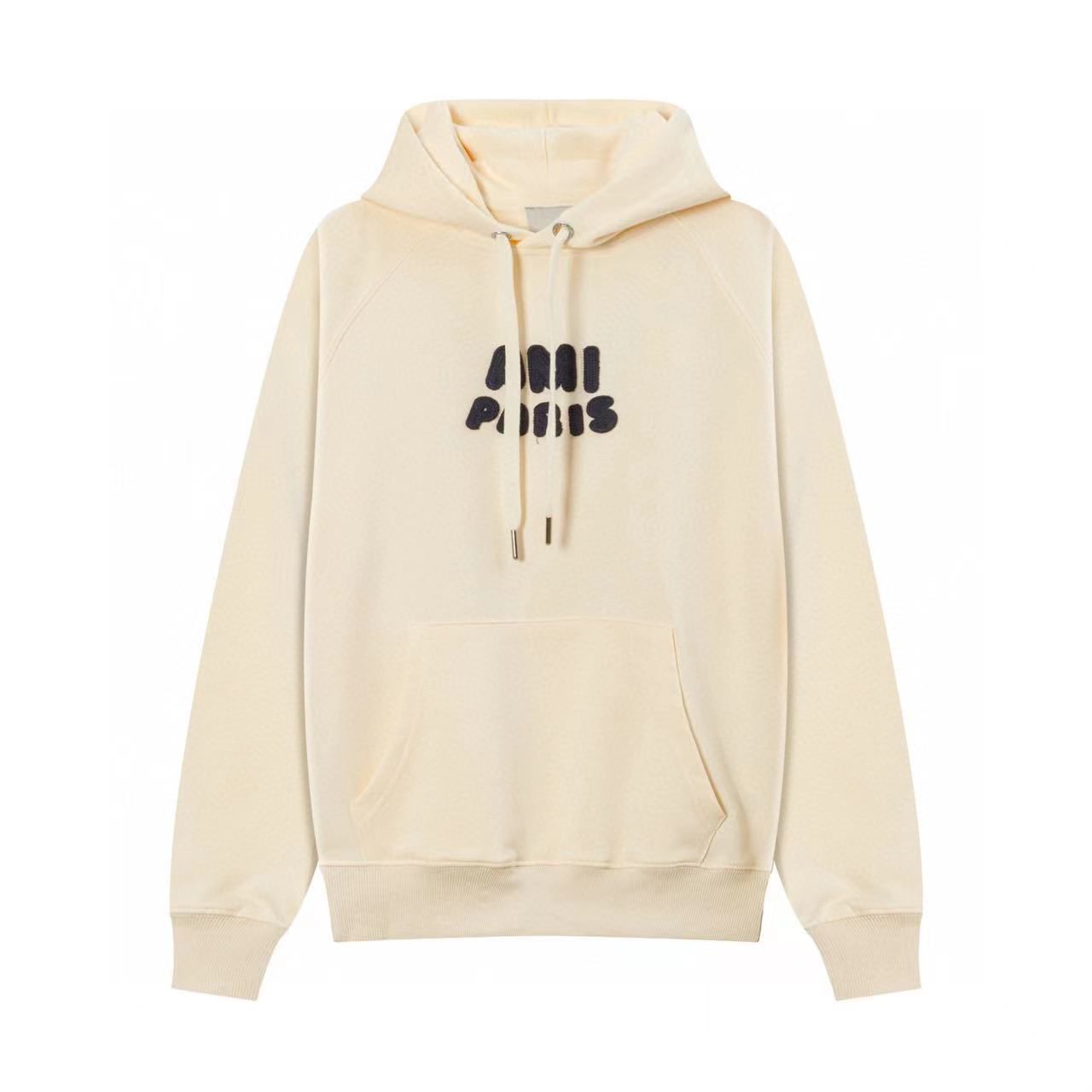AMI PARIS || Ami Paris Logo Hoodie – Navy & Cream Comfortable Streetwear