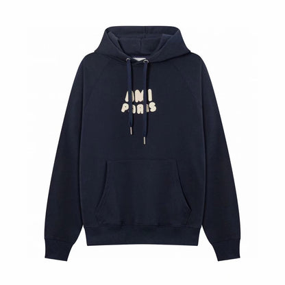 AMI PARIS || Ami Paris Logo Hoodie – Navy & Cream Comfortable Streetwear