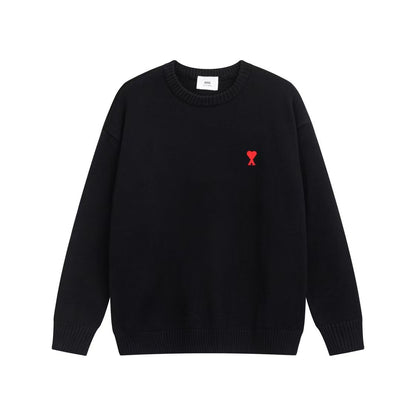 AMI PARIS || Men’s Black Crewneck Sweatshirt with Red Heart Logo