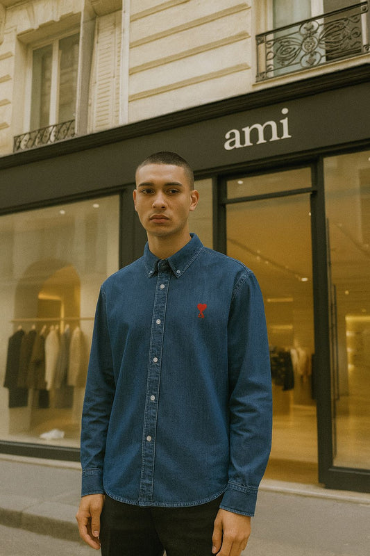 AMI PARIS || Denim Red Heart Logo Patch Shirts – Light & Dark Wash