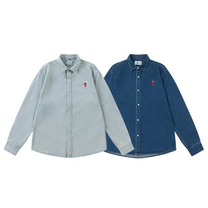 AMI PARIS || Denim Red Heart Logo Patch Shirts – Light & Dark Wash