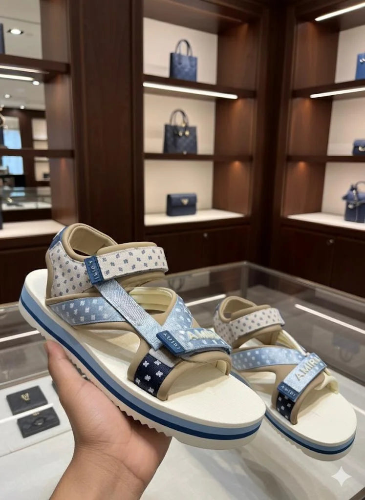 AMIRI || Light Blue & Beige 'MA Paisley' Sandals - FASHION MYST