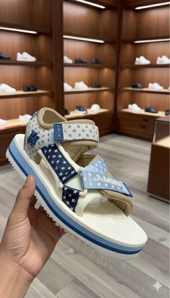AMIRI || Light Blue & Beige 'MA Paisley' Sandals - FASHION MYST