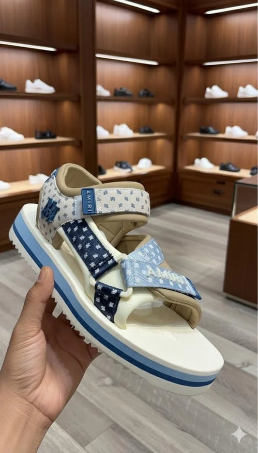 AMIRI || Light Blue & Beige 'MA Paisley' Sandals - FASHION MYST