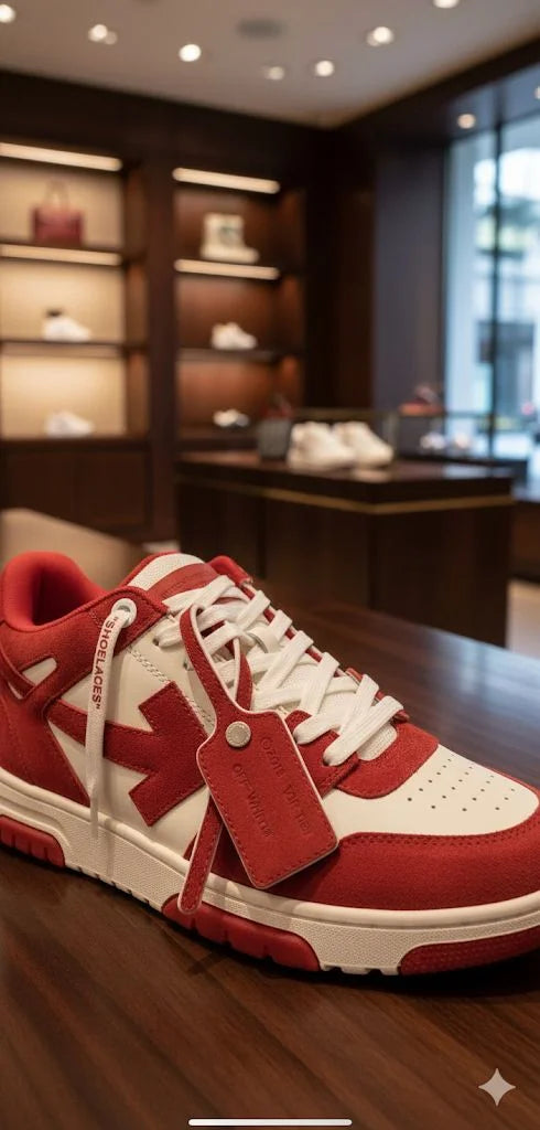 OFF-WHITE || Out Of Office "Ooo" Suede & Leather Low-Top Sneakers – Red/White