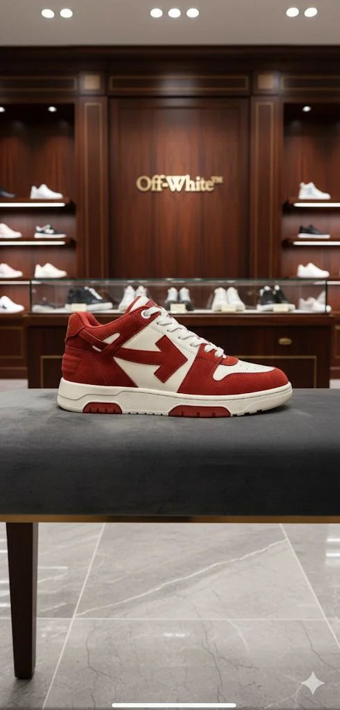 OFF-WHITE || Out Of Office "Ooo" Suede & Leather Low-Top Sneakers – Red/White