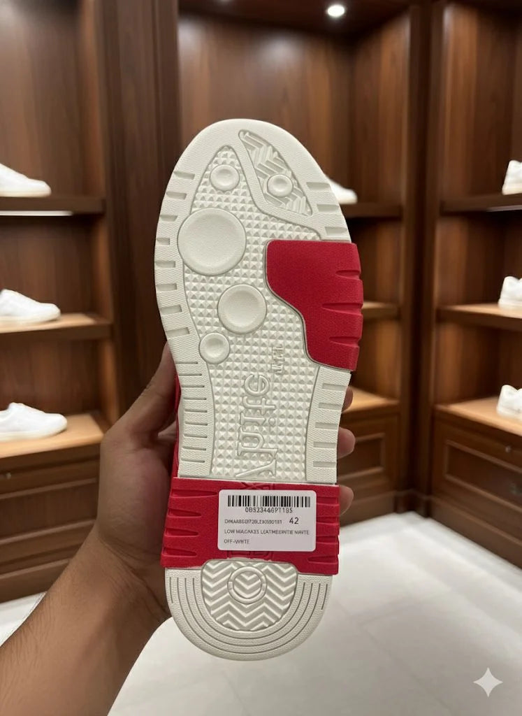 OFF-WHITE || Out Of Office "Ooo" Suede & Leather Low-Top Sneakers – Red/White