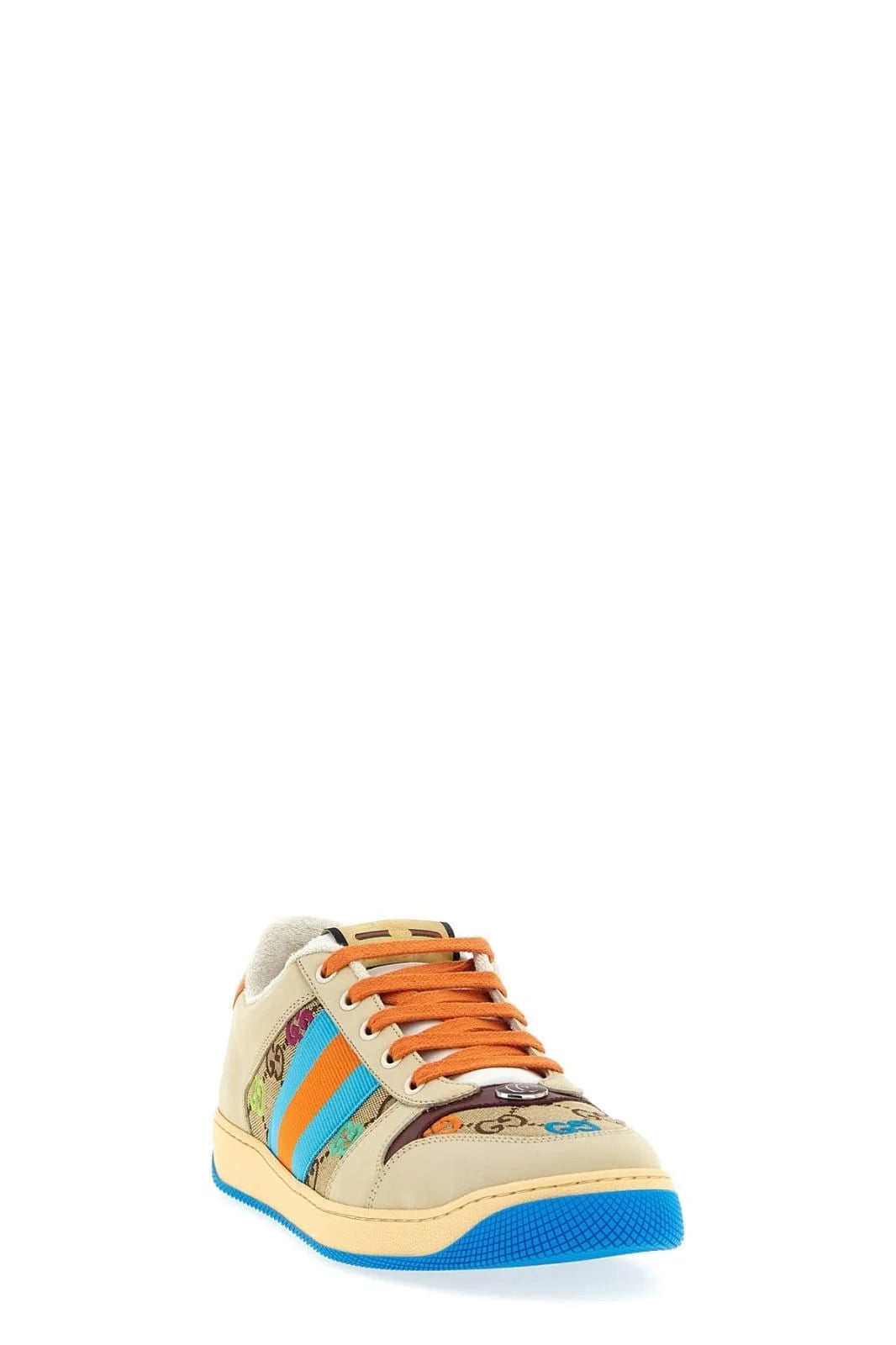 GUCCI || Screener Sneakers Shoes GG Canvas Monogram Blue Orange Striped