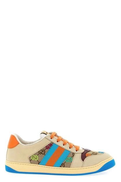 GUCCI || Screener Sneakers Shoes GG Canvas Monogram Blue Orange Striped