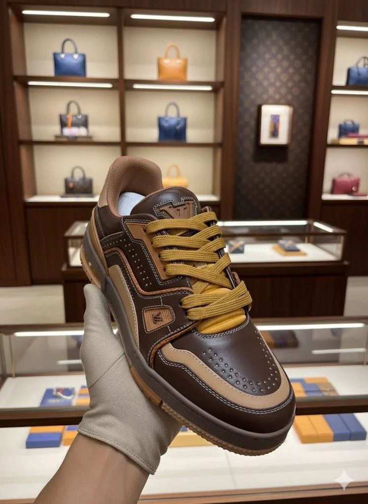 LOUIS VUITTON || LV Trainer Low-Top Sneakers – Brown & Tan Leather