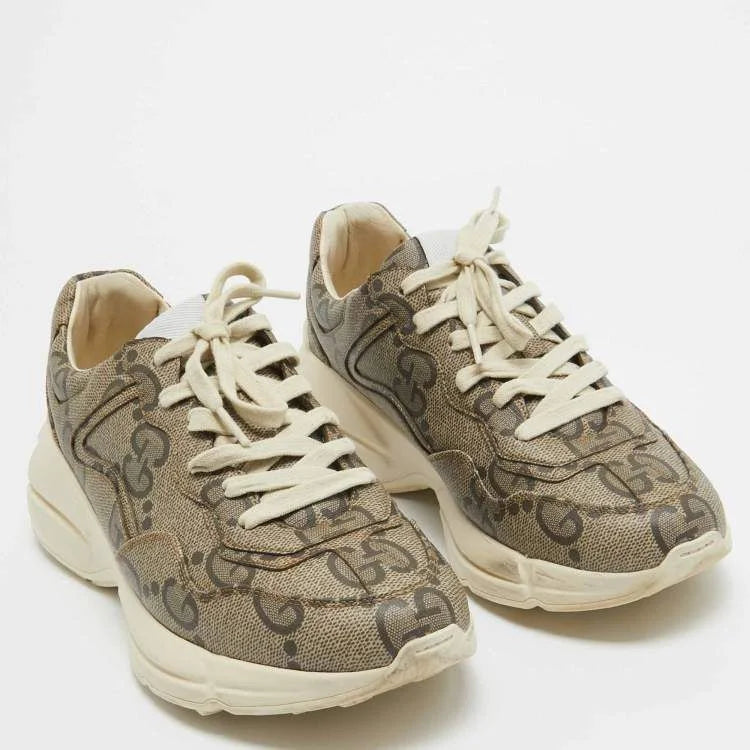 GUCCI || Rhyton Sneaker Jumbo GG Coated Canvas Brown - FASHION MYST