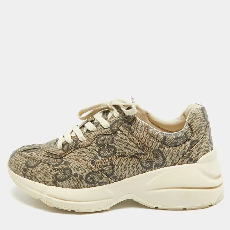 GUCCI || Rhyton Sneaker Jumbo GG Coated Canvas Brown - FASHION MYST