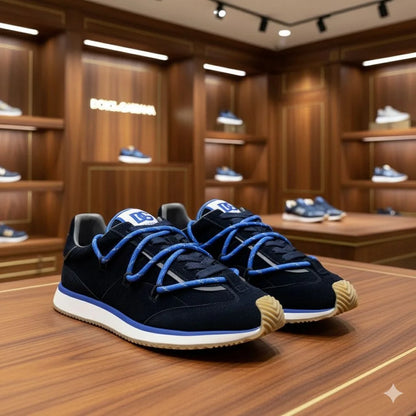 DOLCE & GABBANA || Men's Mixed-Material Sneakers in Navy and Electric Blue