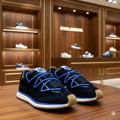 DOLCE & GABBANA || Men's Mixed-Material Sneakers in Navy and Electric Blue