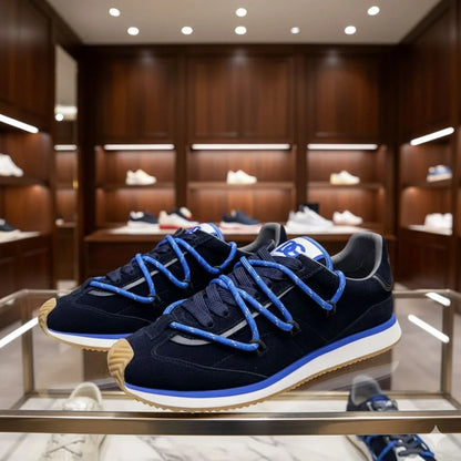 DOLCE & GABBANA || Men's Mixed-Material Sneakers in Navy and Electric Blue
