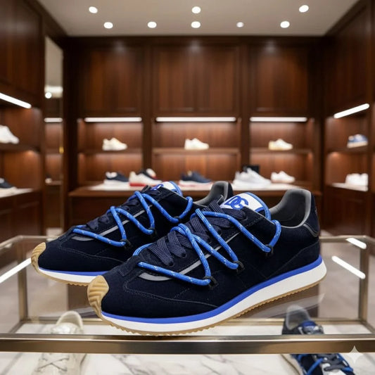 DOLCE & GABBANA || Men's Mixed-Material Sneakers in Navy and Electric Blue