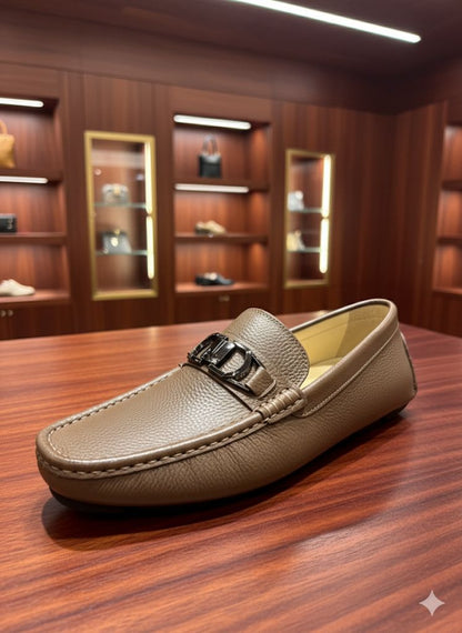 SALVATORE FERRAGAMO || Brown Pebbled Leather Gancini Loafers - FASHION MYST