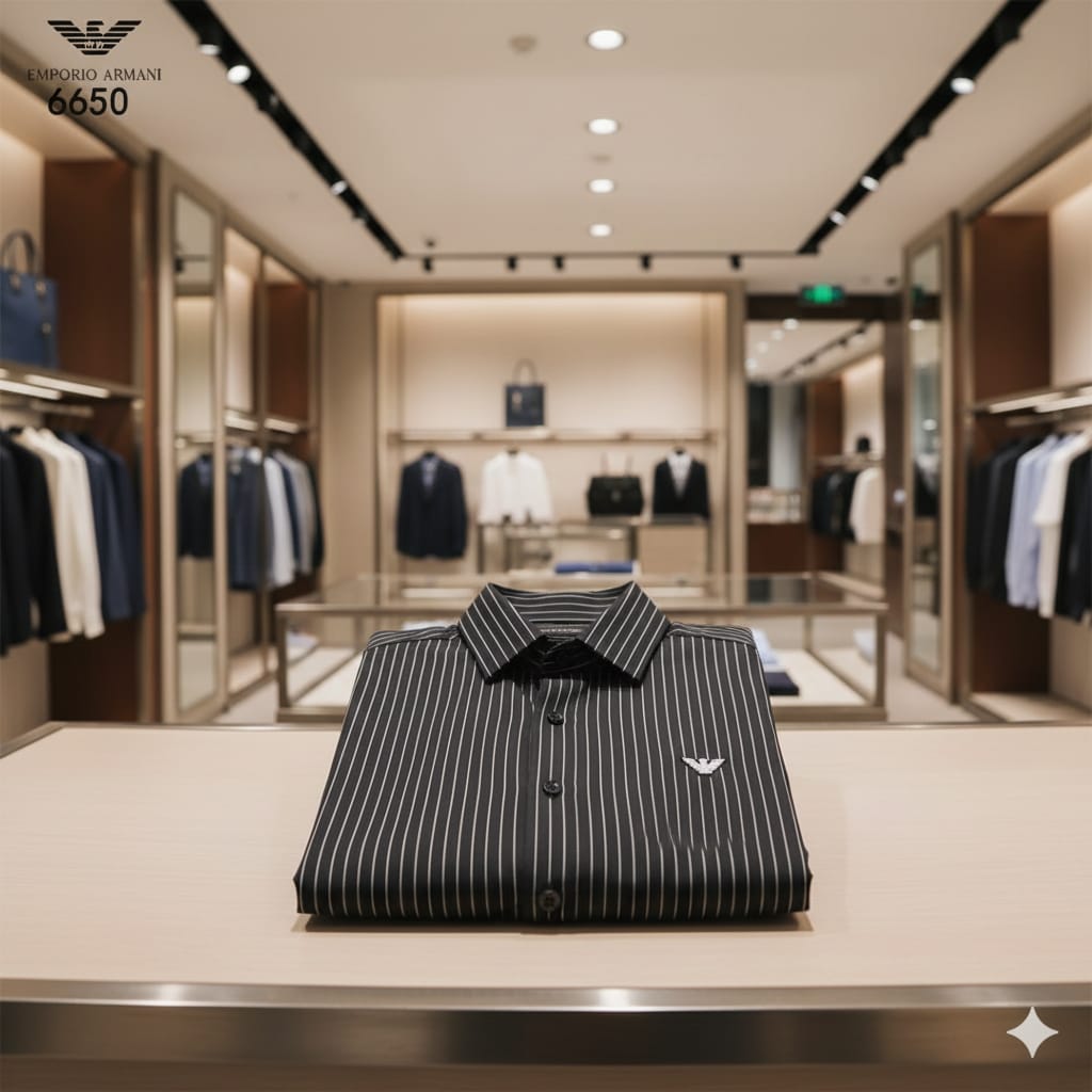 EMP*RIO ARM*NI || White & Black Printed Stripe Slim Casual Shirt - FASHION MYST