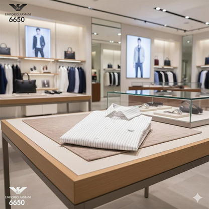 EMP*RIO ARM*NI || White & Black Printed Stripe Slim Casual Shirt - FASHION MYST