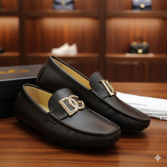 DOLCE & GABBANA || DG Logo Signature Leather Driving Shoes