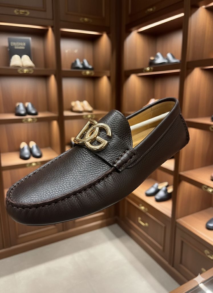DOLCE & GABBANA || DG Logo Signature Leather Driving Shoes