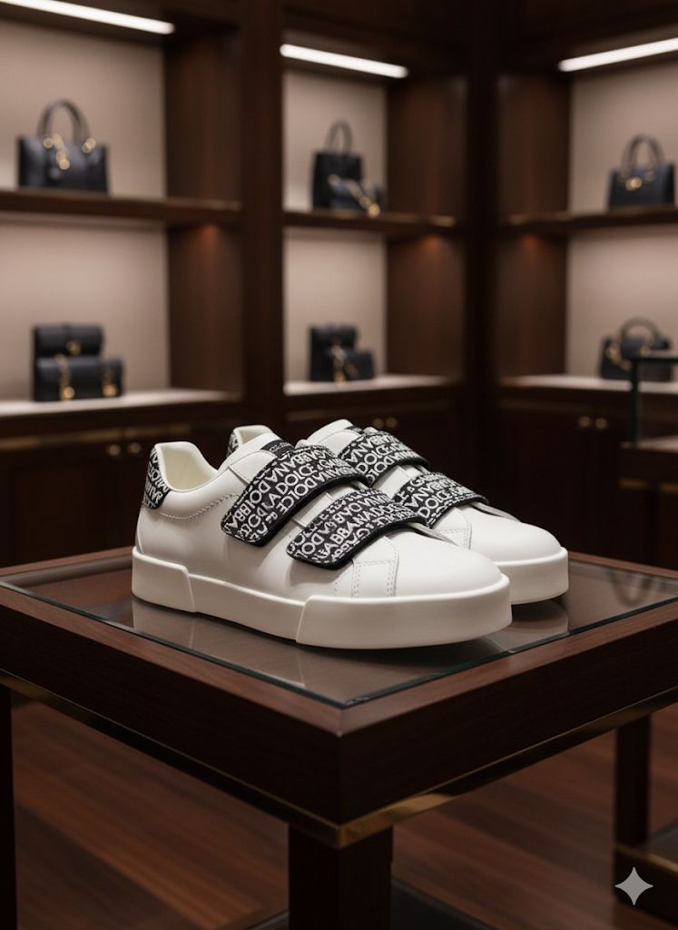 DOLCE & GABBNA || White Calfskin Portofino Sneakers In a Low-Top Silhouette - FASHION MYST
