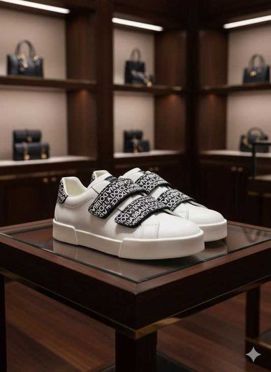 DOLCE & GABBNA || White Calfskin Portofino Sneakers In a Low-Top Silhouette - FASHION MYST