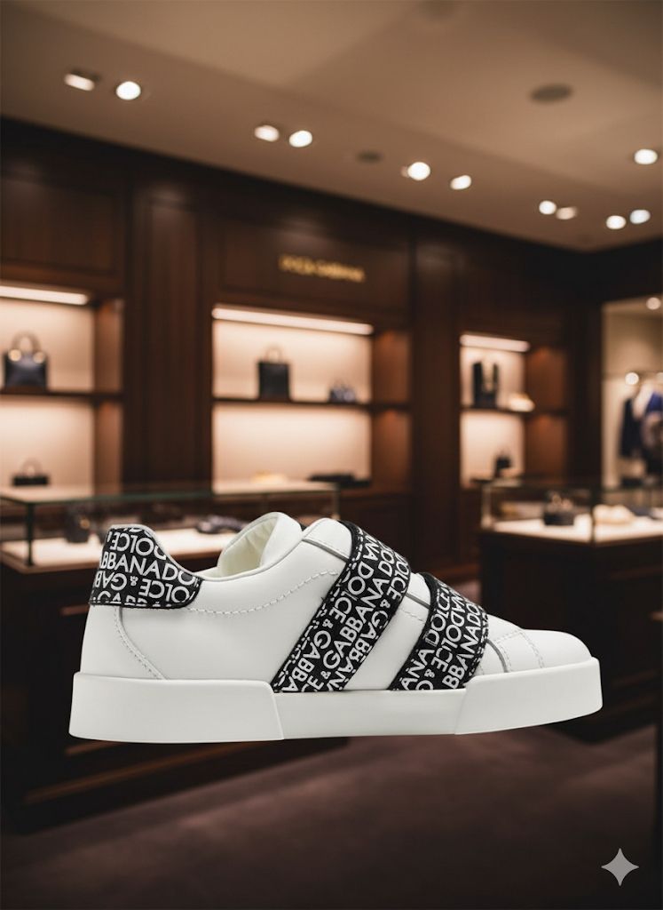 DOLCE & GABBNA || White Calfskin Portofino Sneakers In a Low-Top Silhouette - FASHION MYST