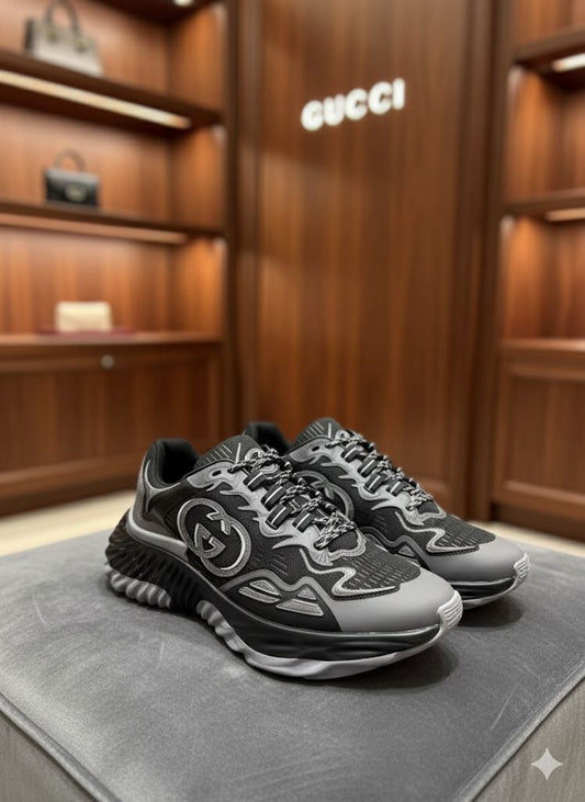 GUCCI || Men's Gucci Ripple Trainer In Black Mesh - FASHION MYST