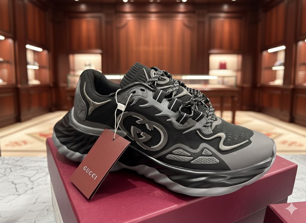 GUCCI || Men's Gucci Ripple Trainer In Black Mesh - FASHION MYST