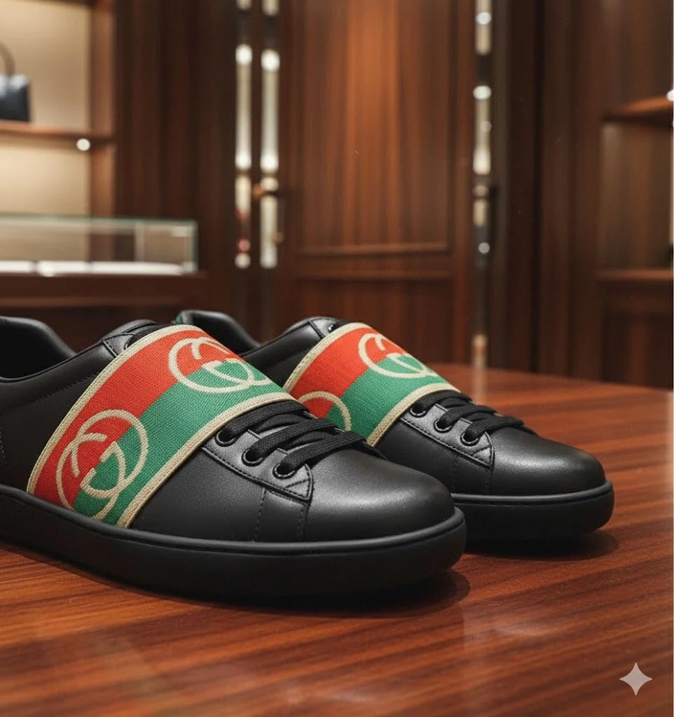 GUCCI ||  Ace Elastic Web Interlocking GG Black Sneaker - FASHION MYST