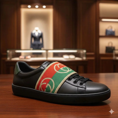 GUCCI ||  Ace Elastic Web Interlocking GG Black Sneaker - FASHION MYST