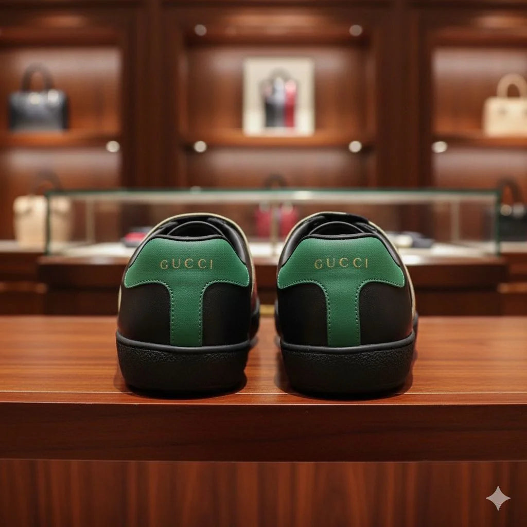 GUCCI ||  Ace Elastic Web Interlocking GG Black Sneaker - FASHION MYST