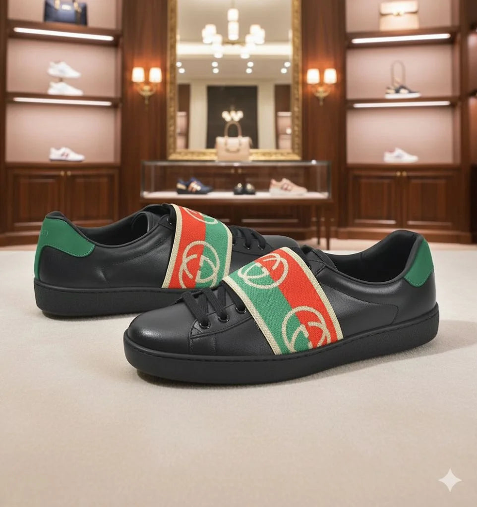 GUCCI ||  Ace Elastic Web Interlocking GG Black Sneaker - FASHION MYST