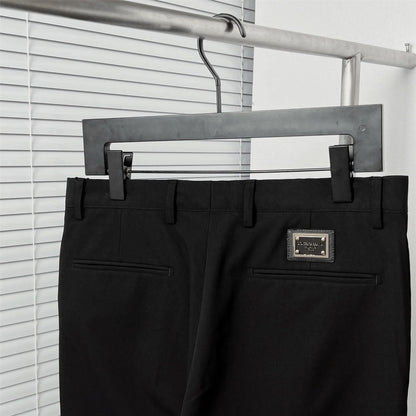 DOLCE & GABBANA || Black Slim-Fit Blazer and Trousers Set with Metallic Logo Patch & Gold Crest