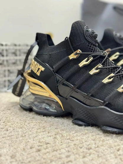 PHILIPP PLEIN || Plein Sport Tiger Attack Men’s Luxury Sneakers – Black & Gold Edition