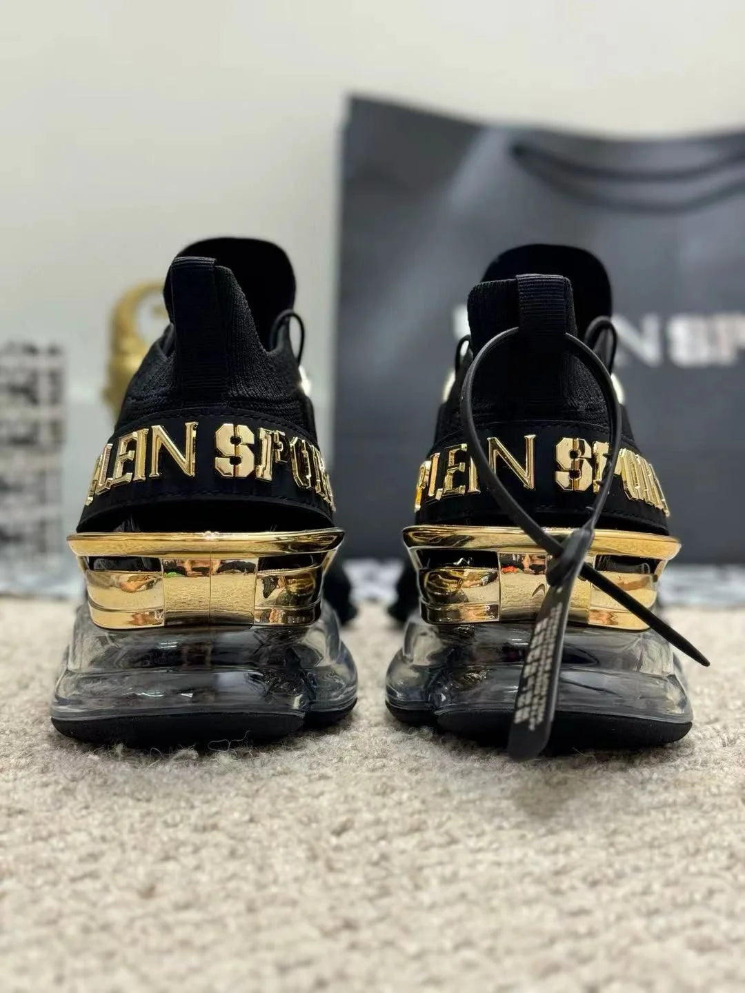 PHILIPP PLEIN || Plein Sport Tiger Attack Men’s Luxury Sneakers – Black & Gold Edition