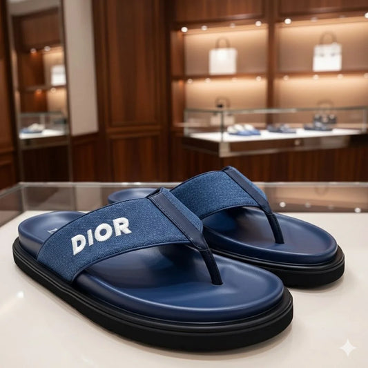 CHRISTIAN DIOR || Men’s Aqua Thong Sandals – Embroidered Logo Luxury Flip-Flops