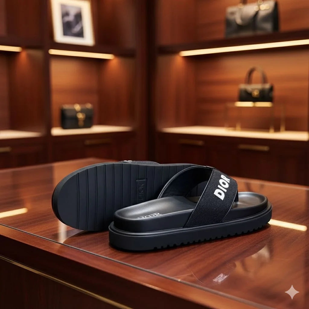 CHRISTIAN DIOR || Men’s Aqua Thong Sandals – Embroidered Logo Luxury Flip-Flops