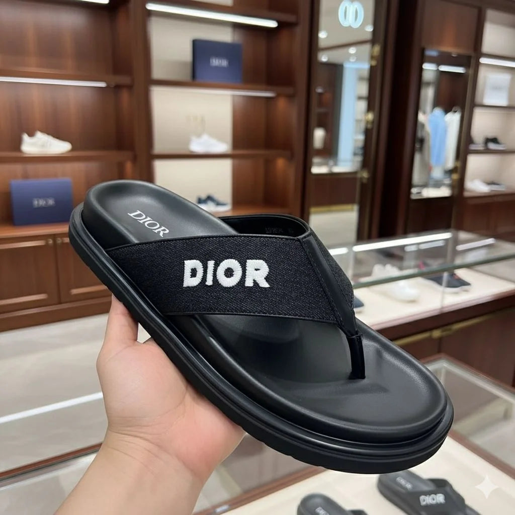 CHRISTIAN DIOR || Men’s Aqua Thong Sandals – Embroidered Logo Luxury Flip-Flops